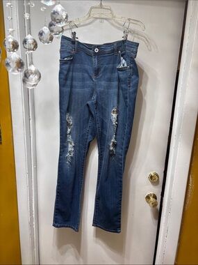 INC International Concepts Distressed Dark Blue Straight-Leg Jeans